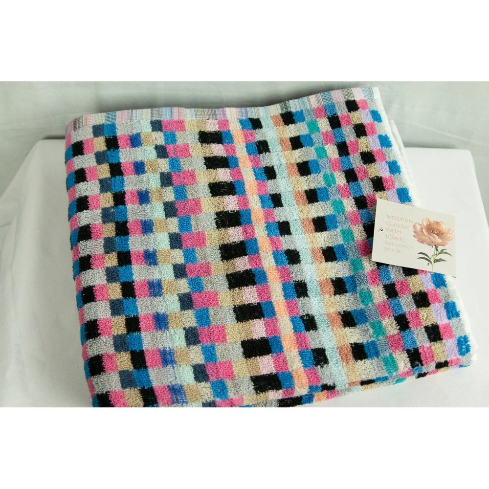 Modern Classic 100% Cotton Bath Towel Set Multi Color Checkered 30x52 2pc